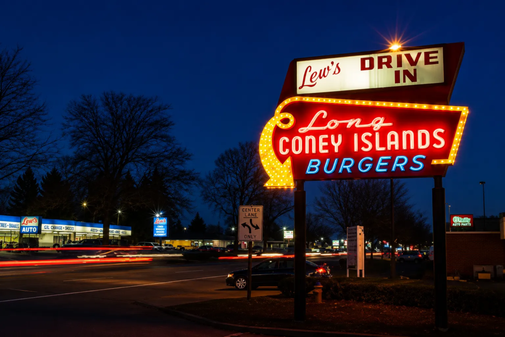 Lew's Drive In at night